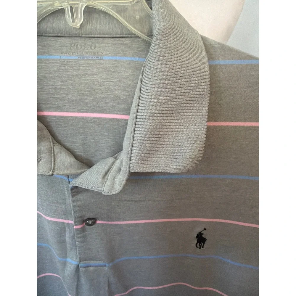 Polo Ralph Lauren Performance Gray Pink Blue Striped Golf Polo Shirt Mens XXL